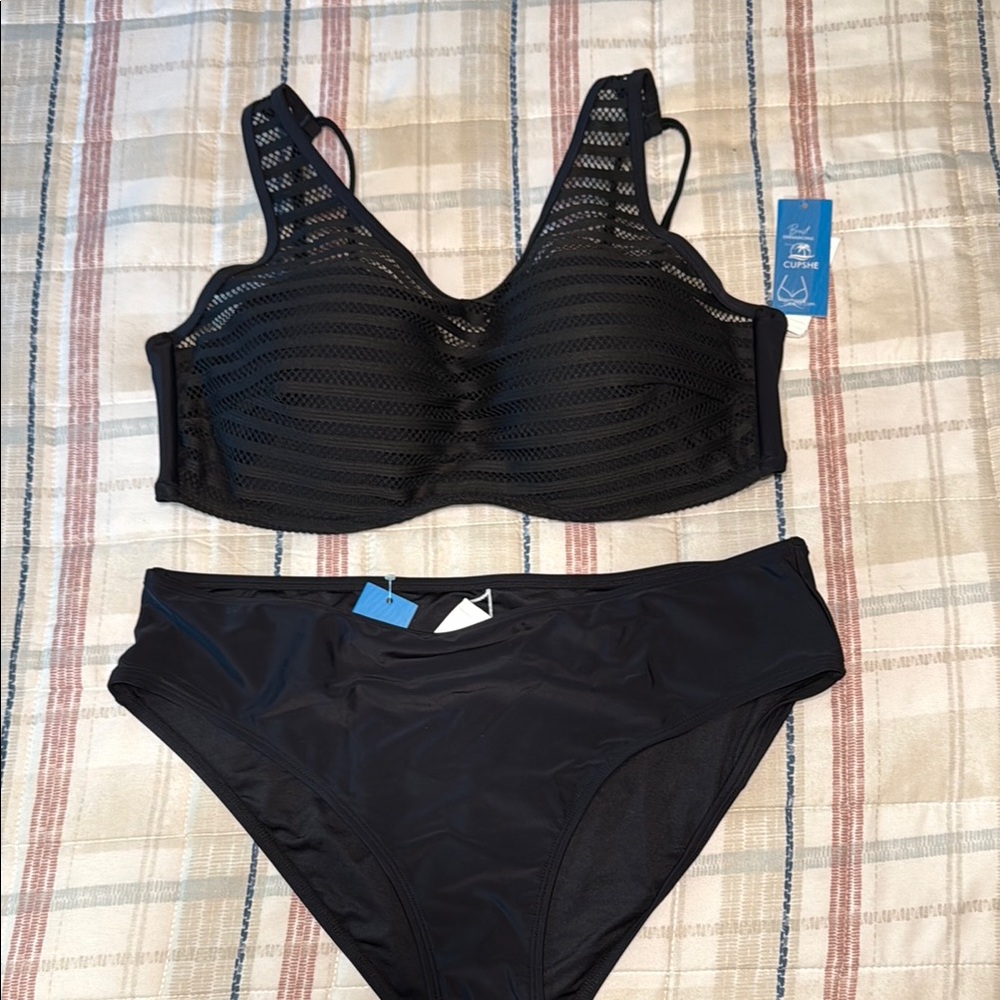 CUPSHE Black Mesh Bikini Set Brand New